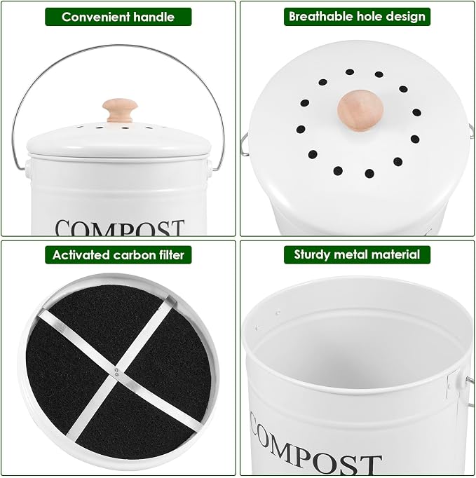 Kitchen Compost Bin 0.8 Gallon Metal Countertop Compost Bin