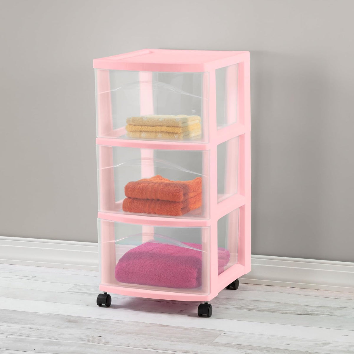 Sterilite 3-Drawer Cart with Wheels for Bedroom and Dresser, 8-Pack
