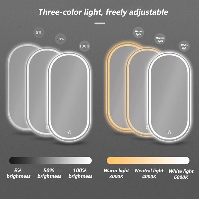 Irregular Bathroom Mirror with 3 Colour LED Light, Wall Mounted Makeup Mirror