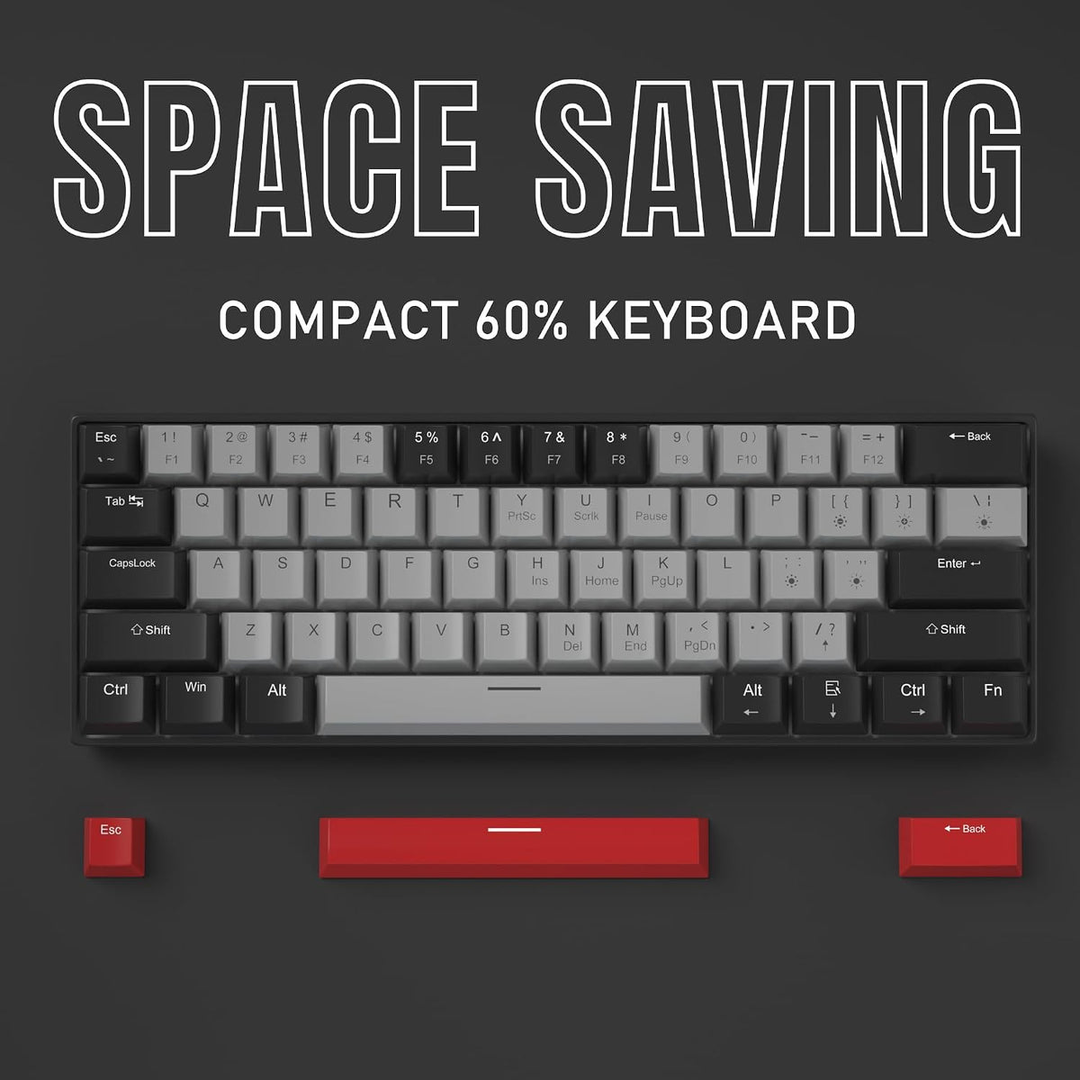 Camiysn 60% Mechanical Gaming Keyboard,Mixed Color Keycaps Gaming Keyboard with Clicky Blue Switches, Detachable Type-C Cable Mini Keyboard with Blue LED Light for/PC/Laptop