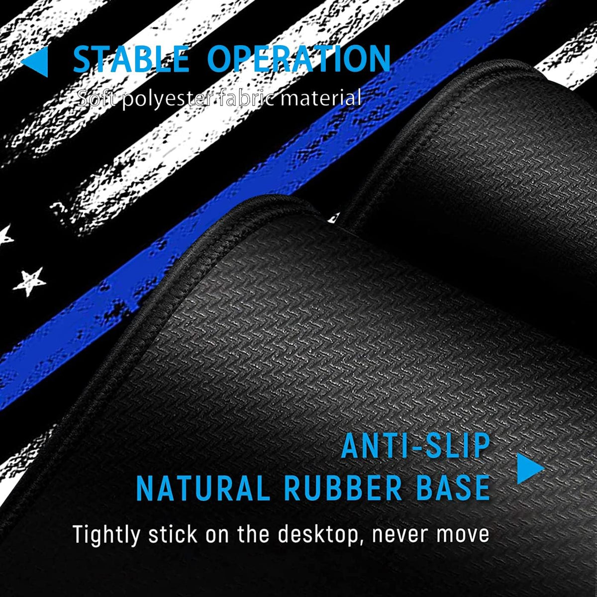 Large Gaming Mouse Pad with Stitched Edges, Extended XXL Mousepad, Office Desk Pad Writing Pad, 31.5 x 11.8 in,Ergonomic Memory Foam Keyboard Wrist Rest Support,Retro Blue Line American Flag Desk Mat