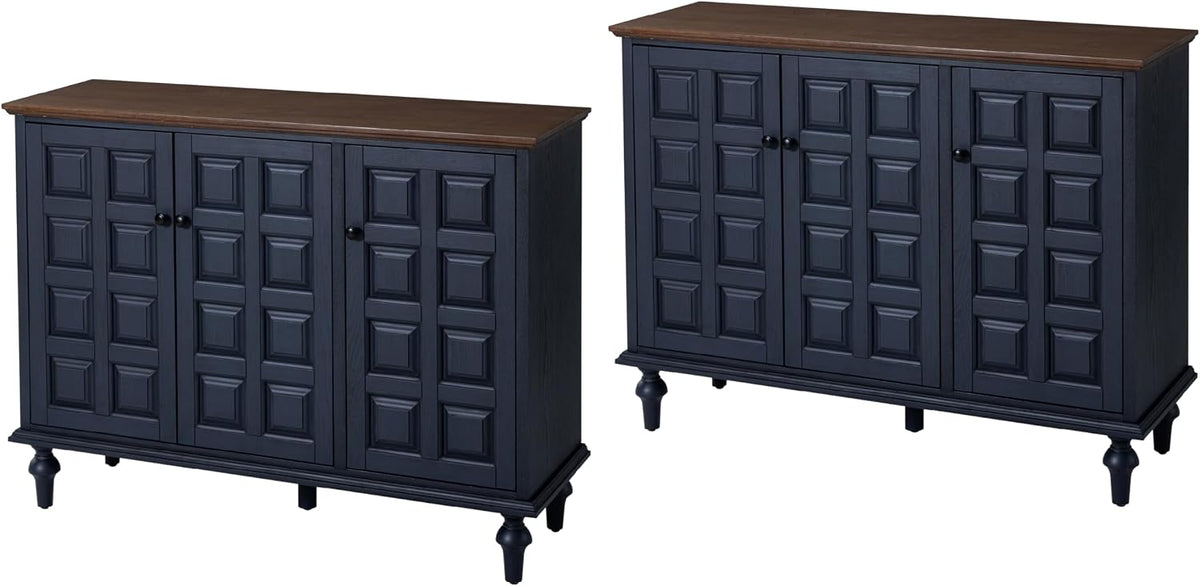 Aoikax Retro 3 Door Storage Cabinet X 2P with Plaid Pattern Front