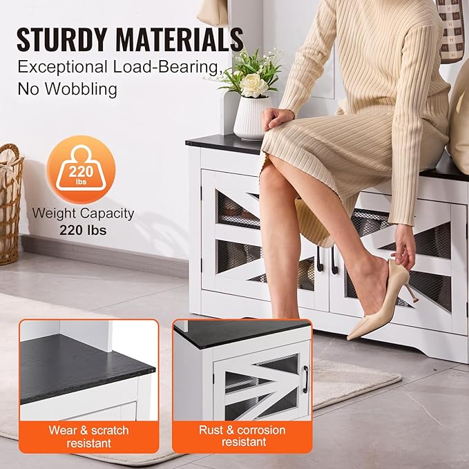 VEVOR Hall Tree Entryway Bench, LED Coat Rack