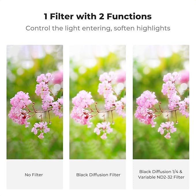 K&F CONCEPT 52mm Black Diffusion Mist 1/4 & Variable ND2-32 in-1 Filter