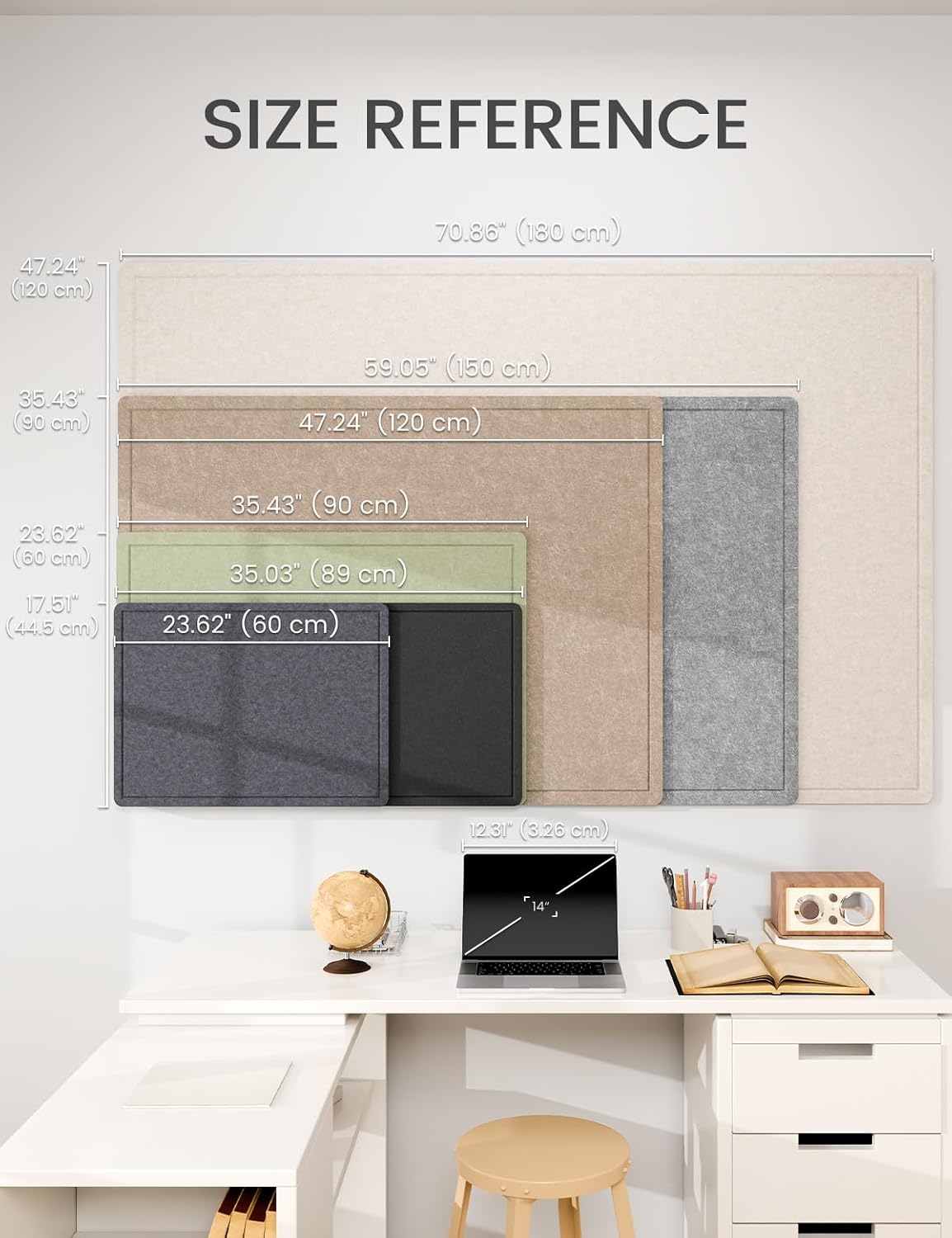 Fluxynara Felt Bulletin Board,35.4"x23.6",Minimalist Gray