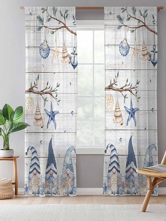 Sheer Curtains 96 Inches Long, Coastal Eucalyptus Semi Sheer Curtains Light