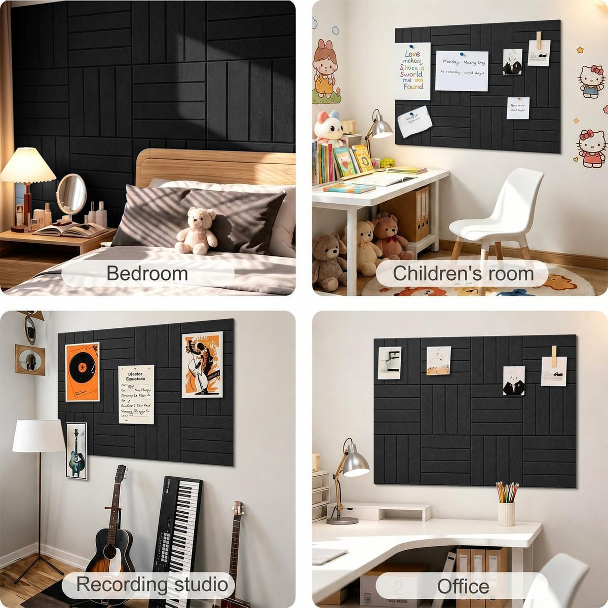 0.47" Thick Felt Wall Tiles 48"x36" Cork Board Alternative 12 Pack 11.81"x11.81"Felt Bulletin Board Pin Board with Removable Adhesive Tape&60 Pushpins for Home Office School(Bold-Black)