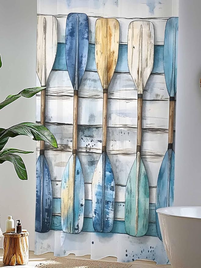 Sheer Curtains 96 Inches Long, Lake Paddle Striped Semi Sheer Curtains Light