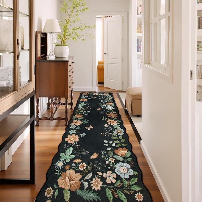 Lahome Floral Hallway Runner Rug Non Slip, Stain Resistan Carpet