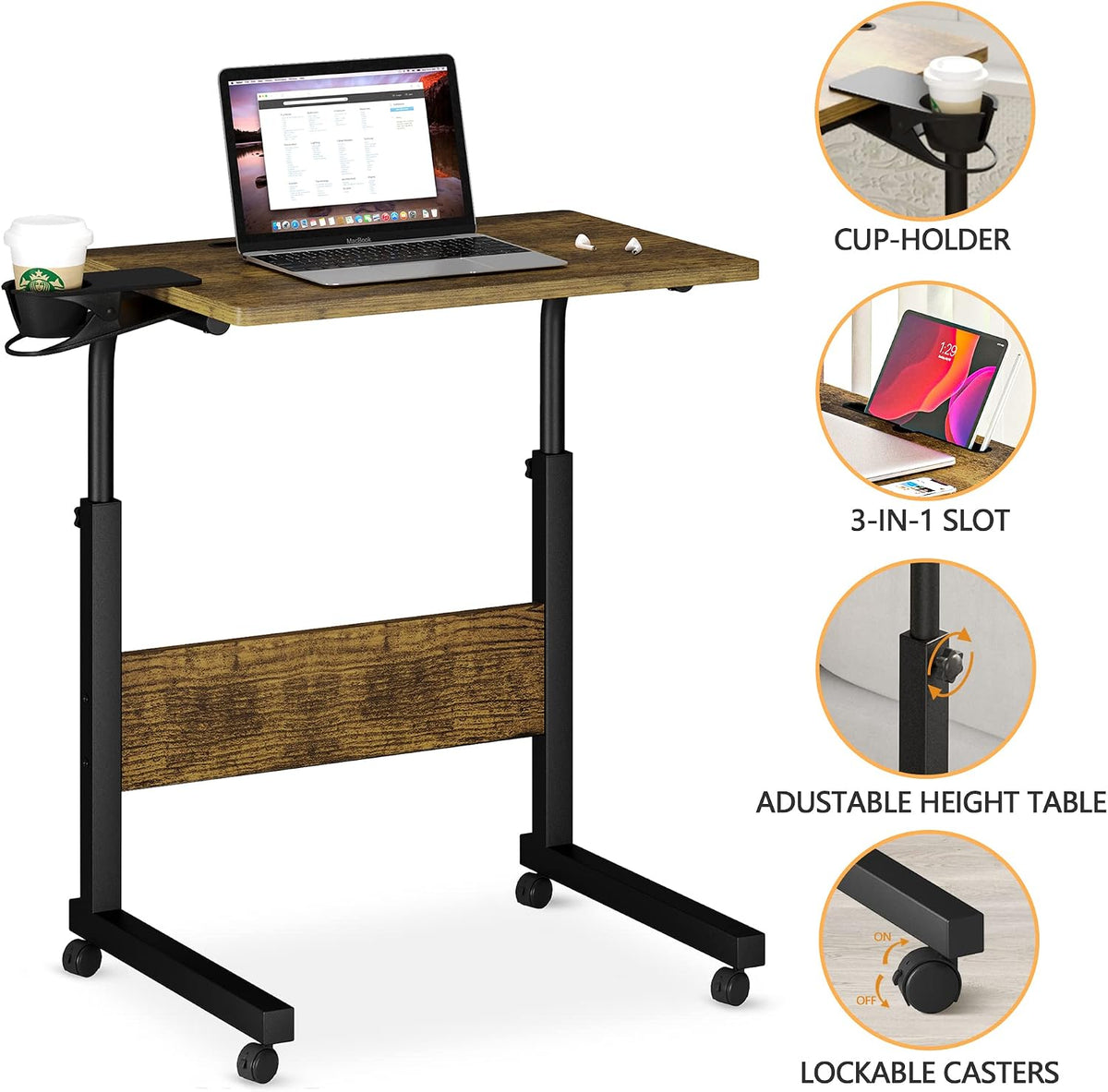 Klvied Adjustable Mobile Laptop Stand, Walnut