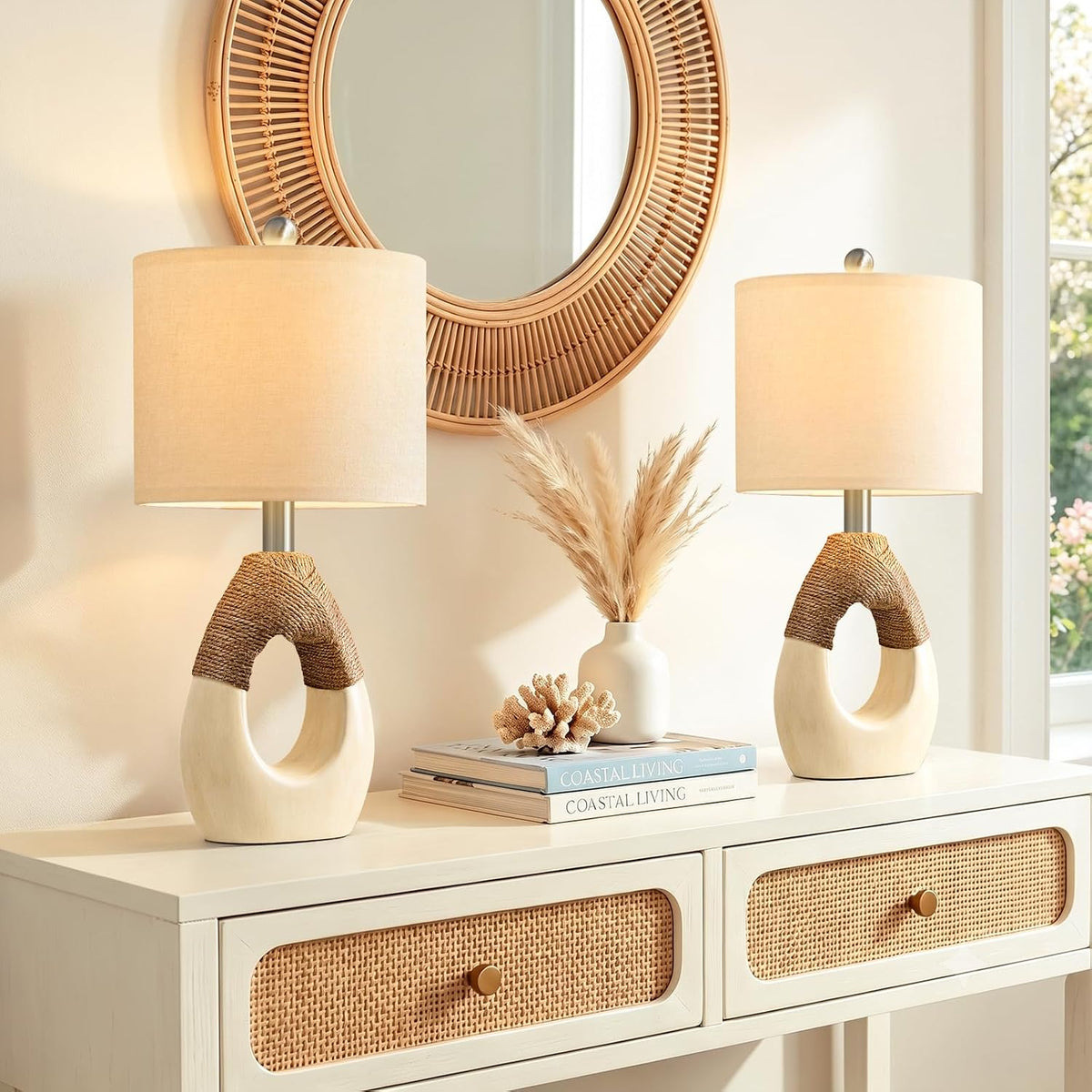 OYEARS 19'' Small Boho Table Lamps for Bedroom Set of 2 for Bedside