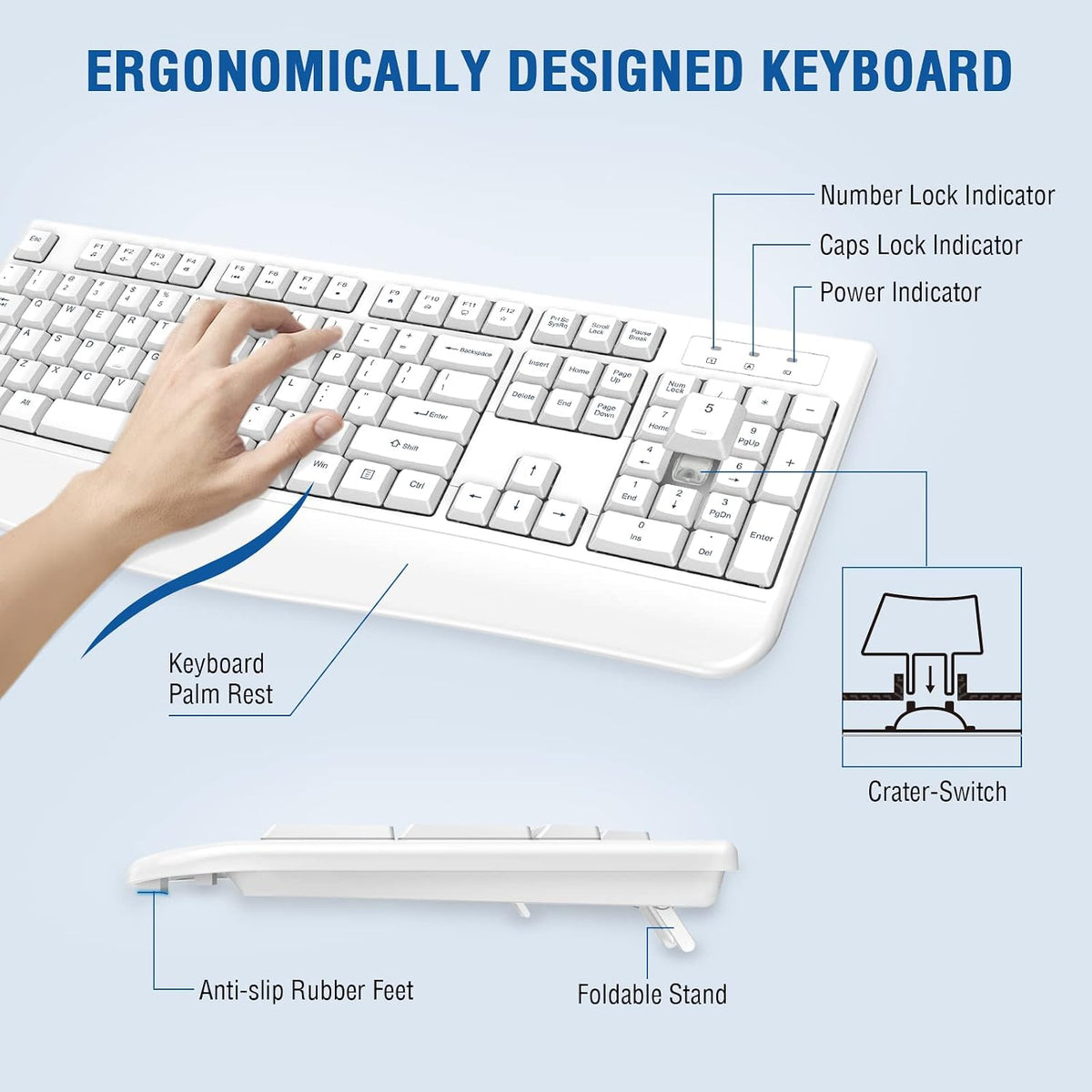 EDJO Wireless Keyboard and Mouse Combo, USB Plug & Play (White)