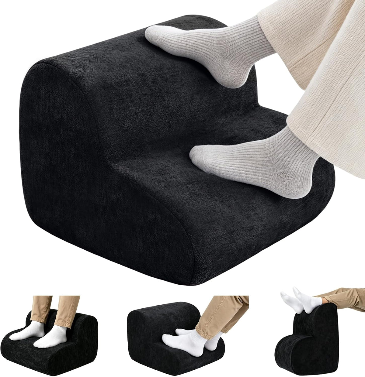 Foot Rest for Under Desk at Work,Ergonomic 2-Height Sponge Foot Stool for Office, Home,Sofa & Gaming Chair, Desk Accessories Footrest Cushion to Support Legs,Relax Ankles & Relieve Pain(A-Black)