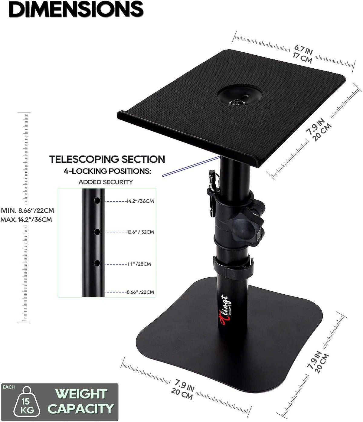 Tlingt Desktop Speaker Stands Pair, Sturdy Flat Base, Height & Tilt Adjusts