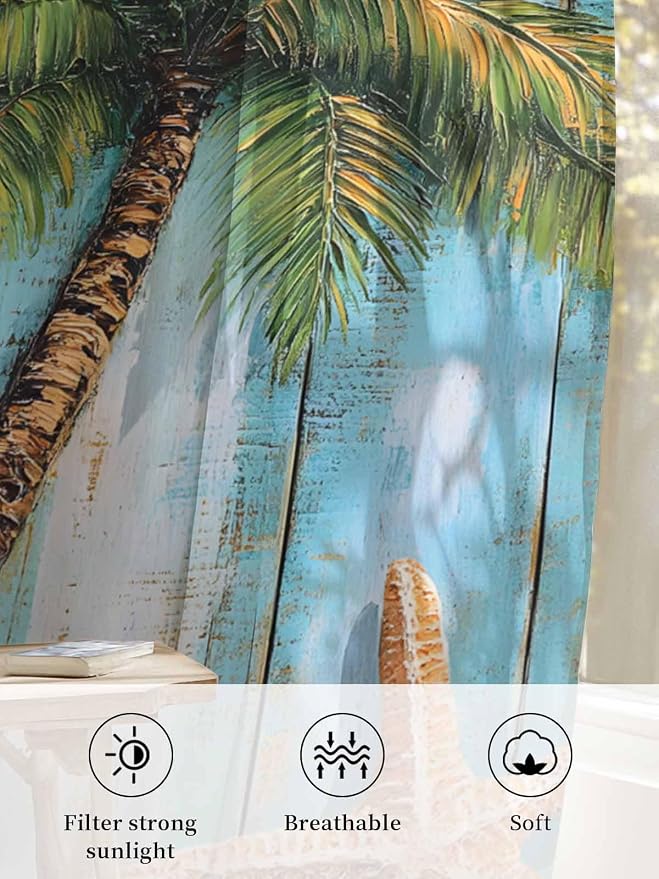 Sheer Curtains 72 Inches Long, Coastal Beach Tree Semi Sheer Curtains Light