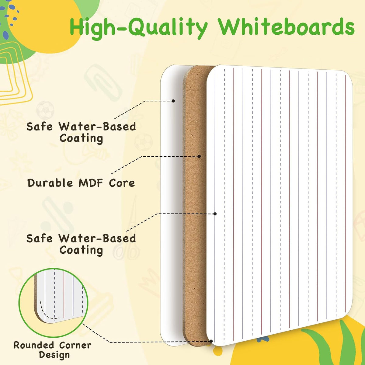 Ohuhu 25 Pack 9x12 Lined/Plain Double-Sided Whiteboard with Markers Erasers
