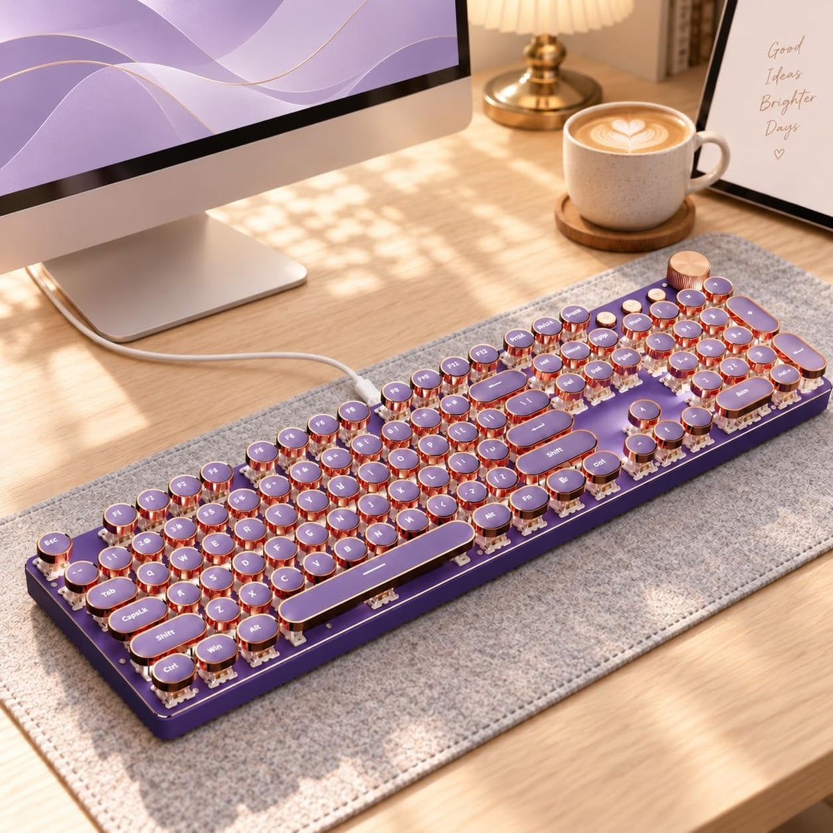 Wired Typewriter Mechanical Keyboard, Retro Punk Keyboard with Media Knob