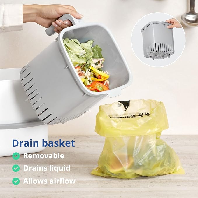 BLUE GINKGO Kitchen Compost Bin – Filter-Free, Odor-Tight Countertop Food Waste