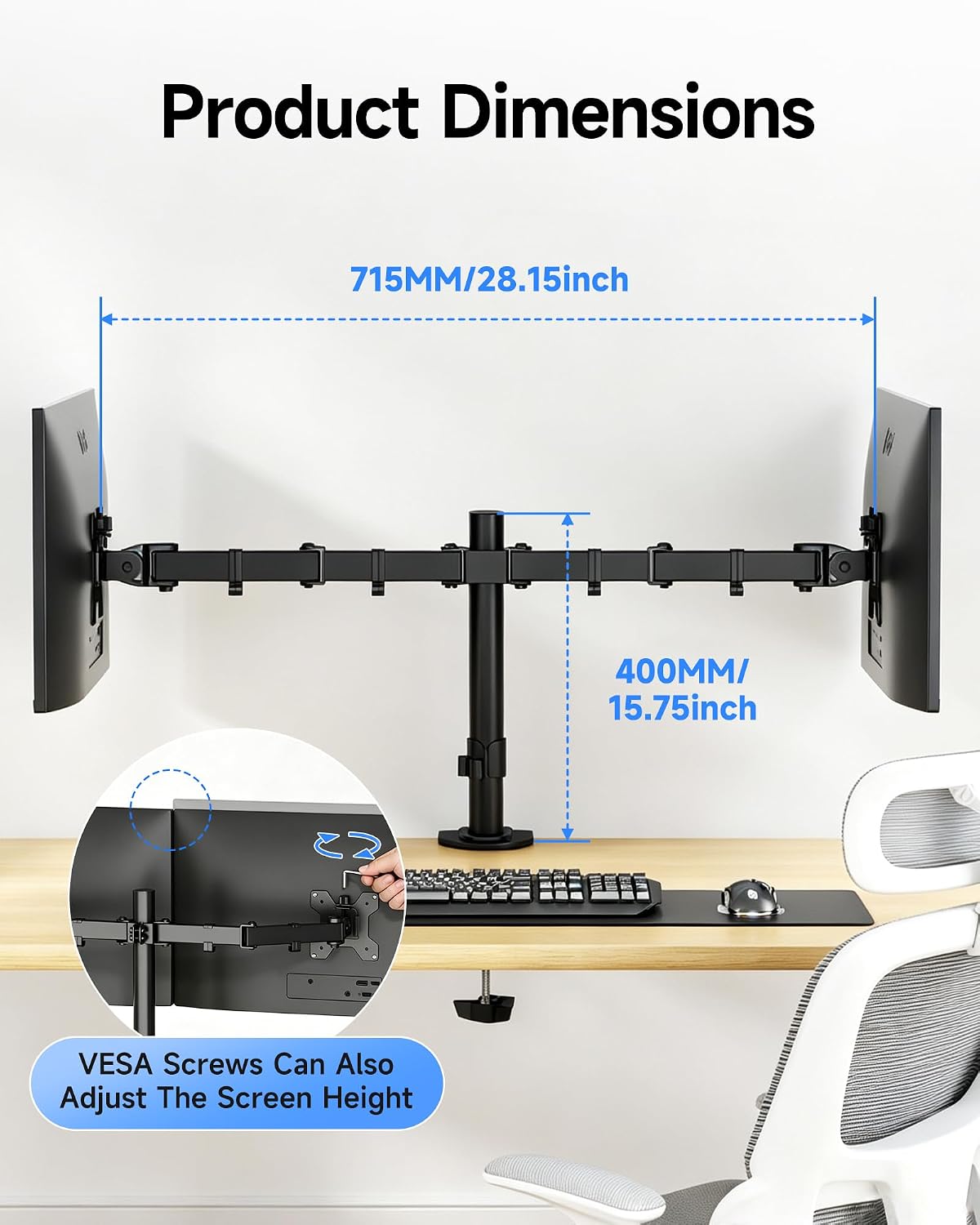 Suptek Dual Monitor Stand, Adjustable Dual Monitor Desk Mount for 2 Computer Screens up to 32 inch, Dual Monitor Arm, Holds up to 22 lbs Each, VESA 75x75/100x100 mm, Black (MD9442)