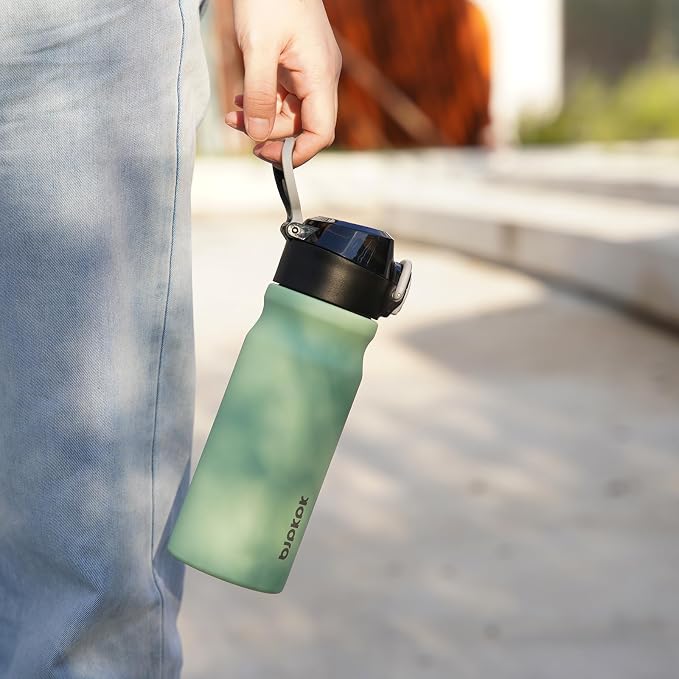 BJPKPK 18 oz Water Bottle with Straw & Handle, Insulated Stainless Flask | Leak