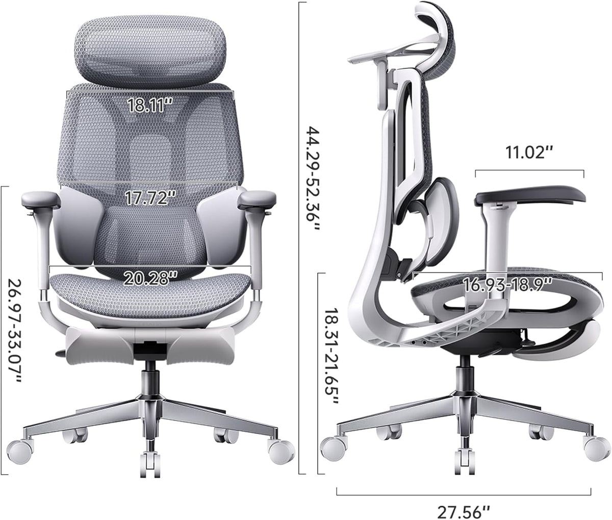 Hbada E3 Air Ergonomic Office Chair, 3-Zone Lumbar Support, Comfy Home Office Chair with Auto Recline, 4D Headrest & Armrests, 140° Tilt for Work & Relax, Grey with Footrest