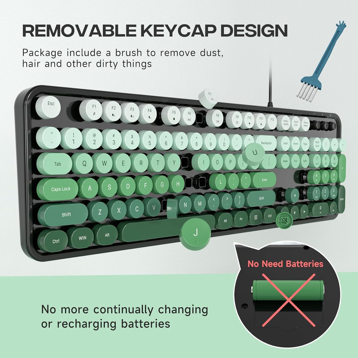 MOFII Computer Keyboard Wired,Round Key Retro Typewriter Keyboard Full Size
