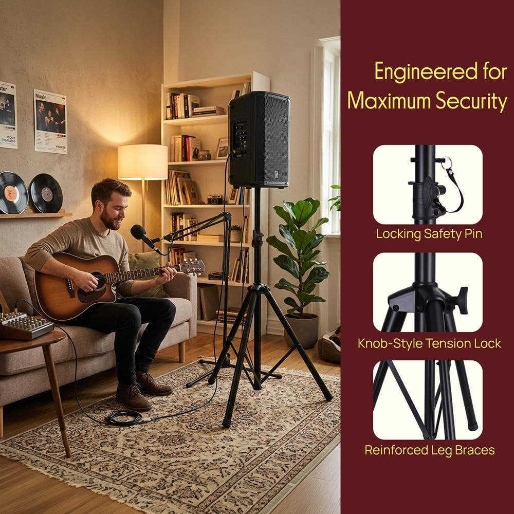 Pyle Universal Speaker Stand 2-Pack – Heavy Duty Tripod Mount Holder Set, Height Adjustable from 40” to 71”, 35mm Insert Compatibility, Safety Pin and Knob Locking for PA, DJ & Studio Use