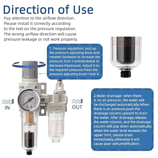 1/4" NPT Automatic Drain Compressed Air Filter Regulator Lubricator, Air