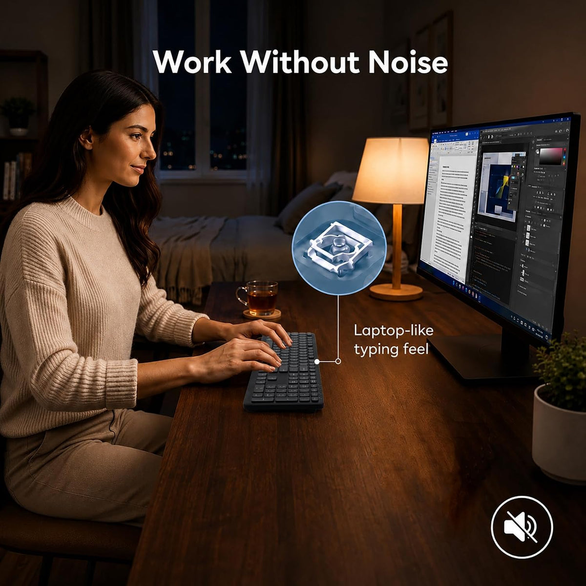 Wireless Bluetooth Keyboard, Full Size Multi-Device Keyboard for PC, Laptop