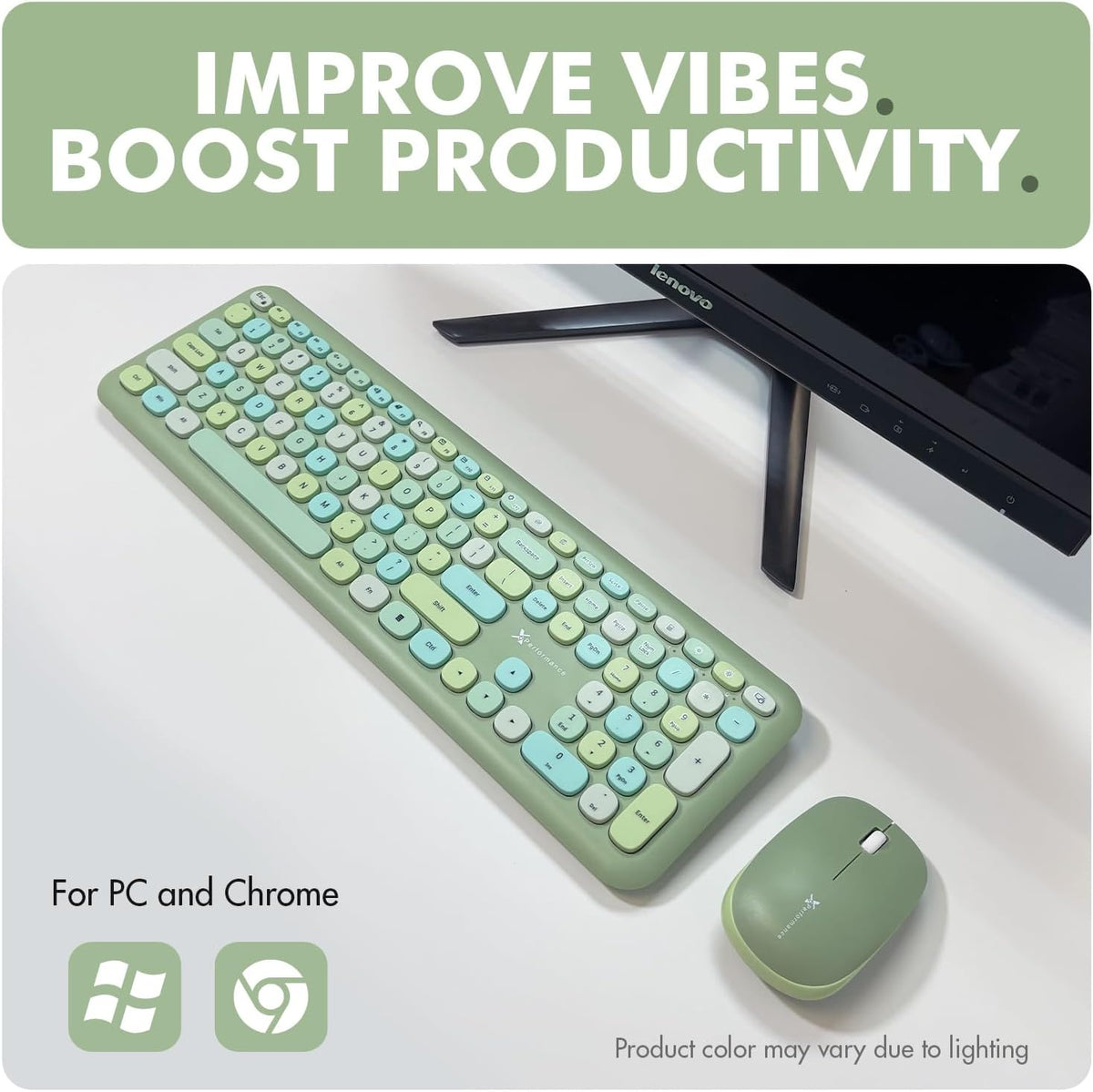 X9 Green Wireless Keyboard and Mouse Combo – 2.4G Retro Typewriter-Style Wireless Keyboard and Mouse Set, Colorful Bubble Keyboard for Aesthetic Workspaces