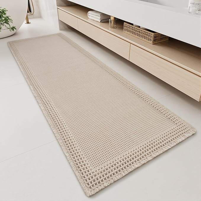 RESARE Waffle Bathroom Runner Rugs, Super Absorbent Bath Mat Non Slip Washable