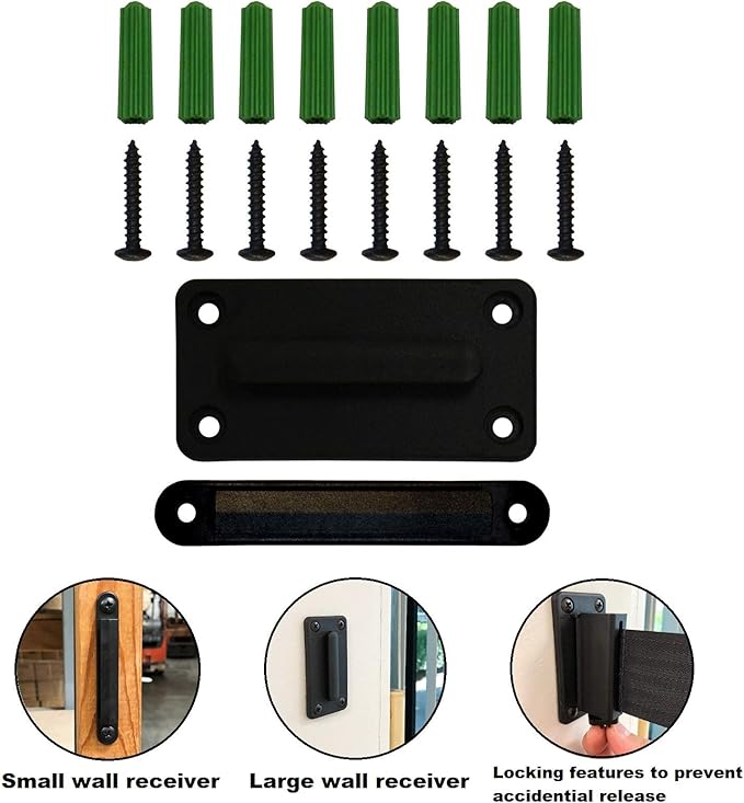 Retractable Stanchion, 6 SPECIALTY Posts + Signframe, 36" Ht, 78" Special Event & Holiday Theme Belt + Bonus Replacement Cassettes + Wall Receiver (YEL Post/Grand Opening Belt)