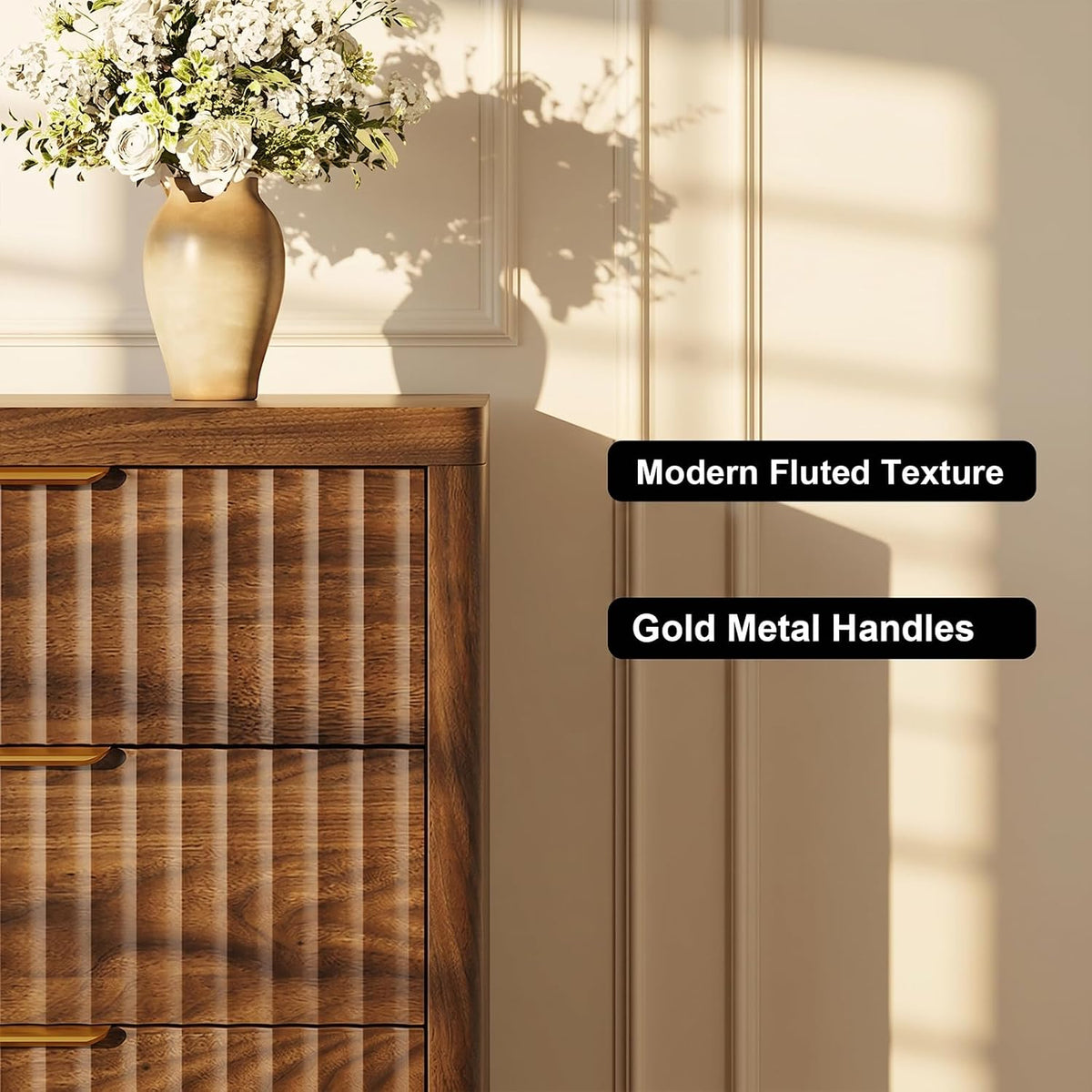 Fluted 8 Drawer Dresser for Bedroom, 47" Wide Modern Chest of Drawers with Metal Handle & Storage, Wooden Dresser TV Stand, Closet Clothes Storage Organizer for Living Room, Walnut Brown Dresser