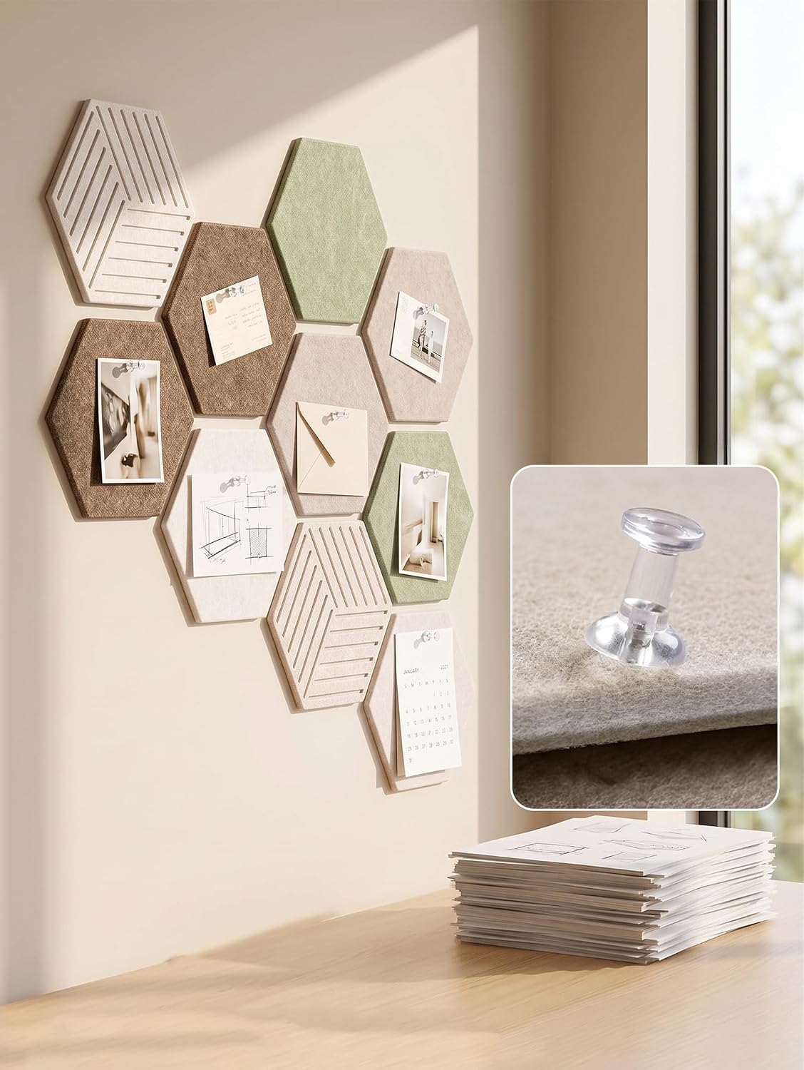 Hexagon Cork Board Tiles for Office Walls Decor 10 Pack 11.81" X 10.24"