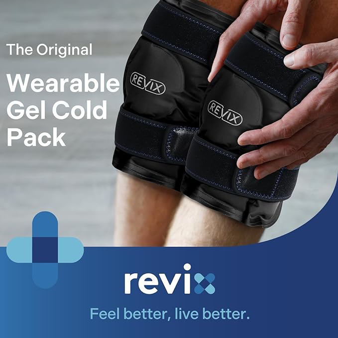 REVIX Ice Packs for Knee Relaxation, Reusable Gel Ice Wraps with Cold Compression for Enhanced Flexibility and Recovery, Plush Cover and Long-Lasting Cold, A Set of Two, Black