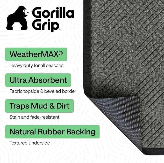 GORILLA GRIP 100% Waterproof All-Season WeatherMAX Doormat, US Designed Natural