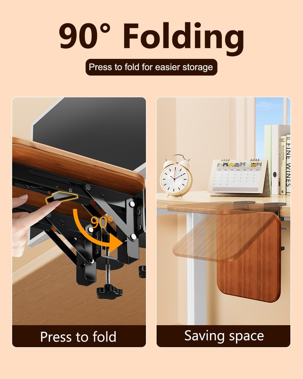 Ergonomic Wood Desk Extender Tray, Foldable Elbow Wrist Rest Shelf