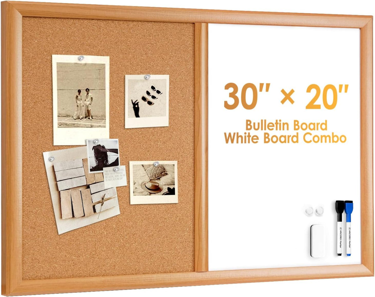 ARCOBIS Cork Board White Board Combo with MDF Wood Frame