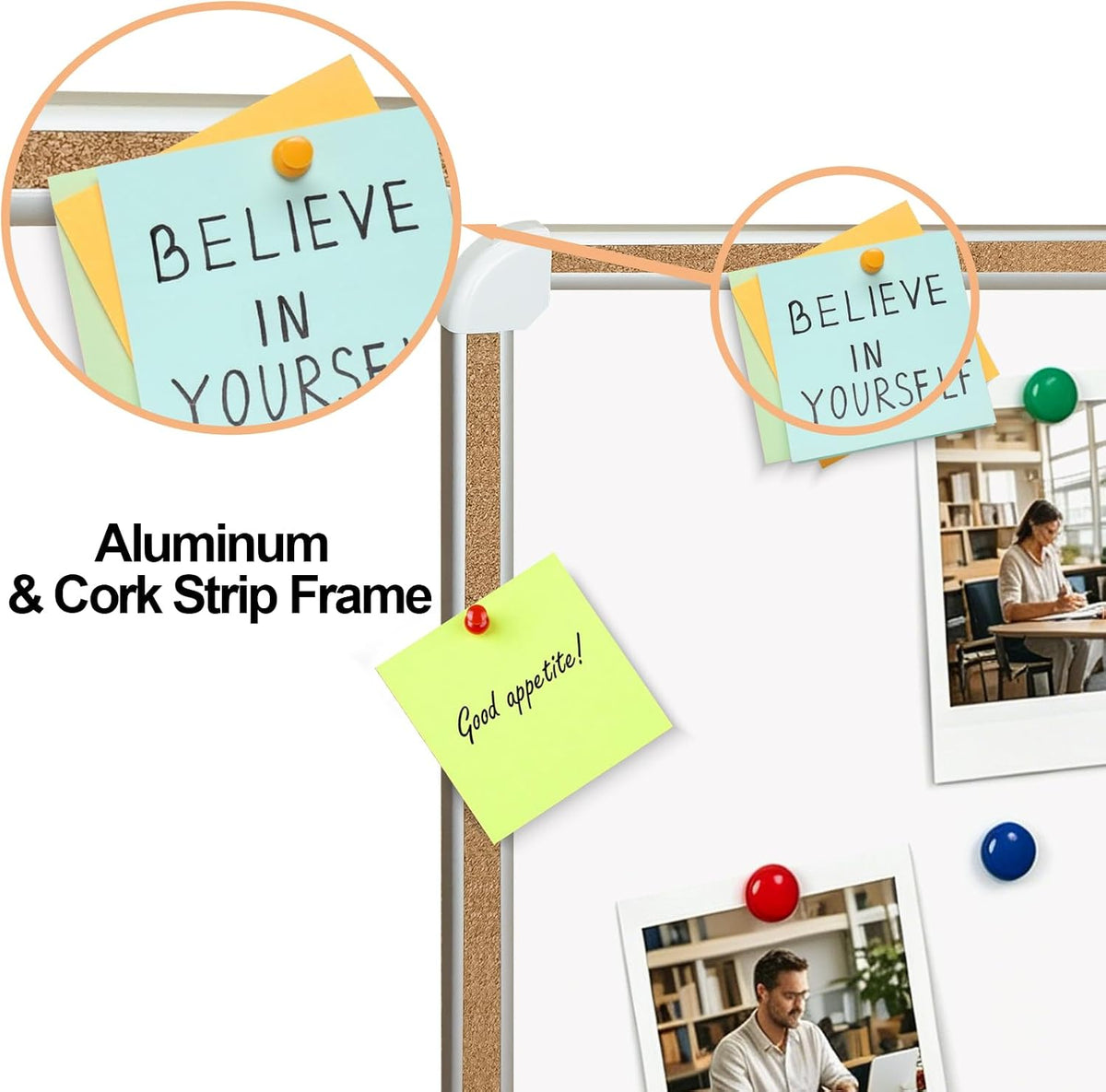 Large Magnetic White Board for Wall,Aluminum & Cork Strip Frame Whiteboard for Office,Presentation Dry Erase Board Wall Mount,Large Whiteboard for School Classroom Huge Whiteboards (36" W x 24" H)