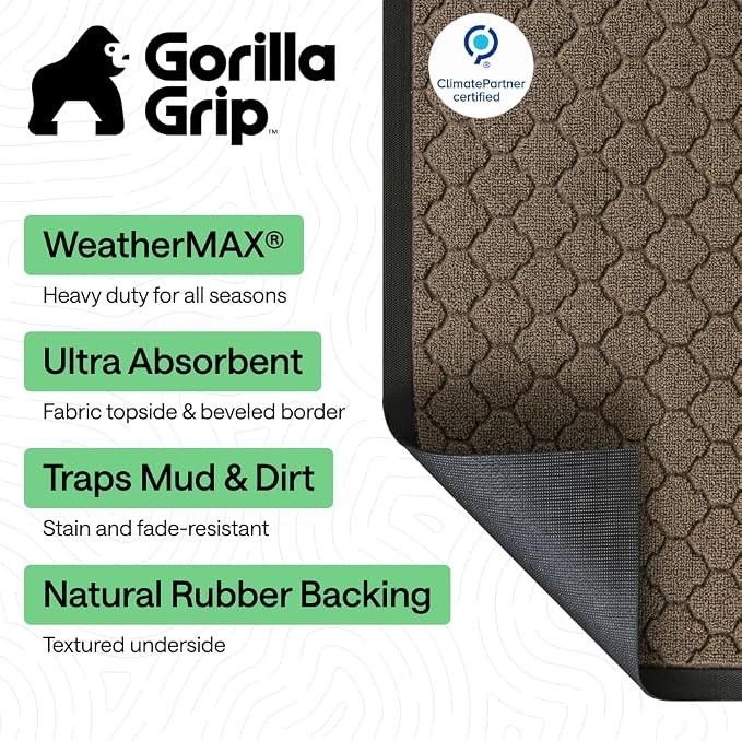 GORILLA GRIP 100% Waterproof All-Season WeatherMAX Doormat US Designed Natural