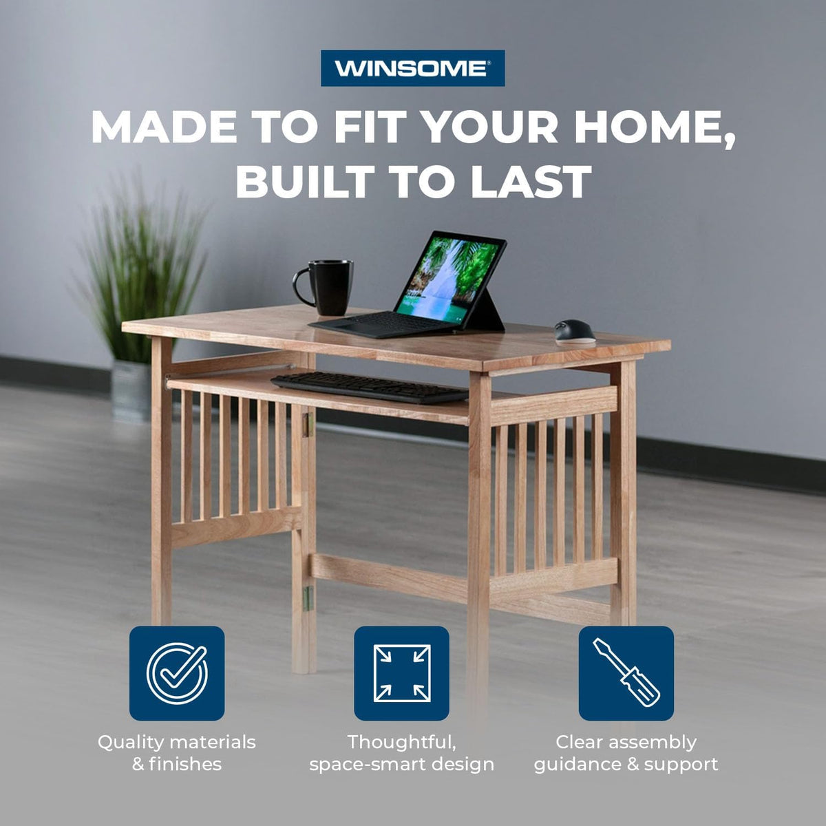 Winsome Mission Folding Computer Desk, Beechwood, 30"