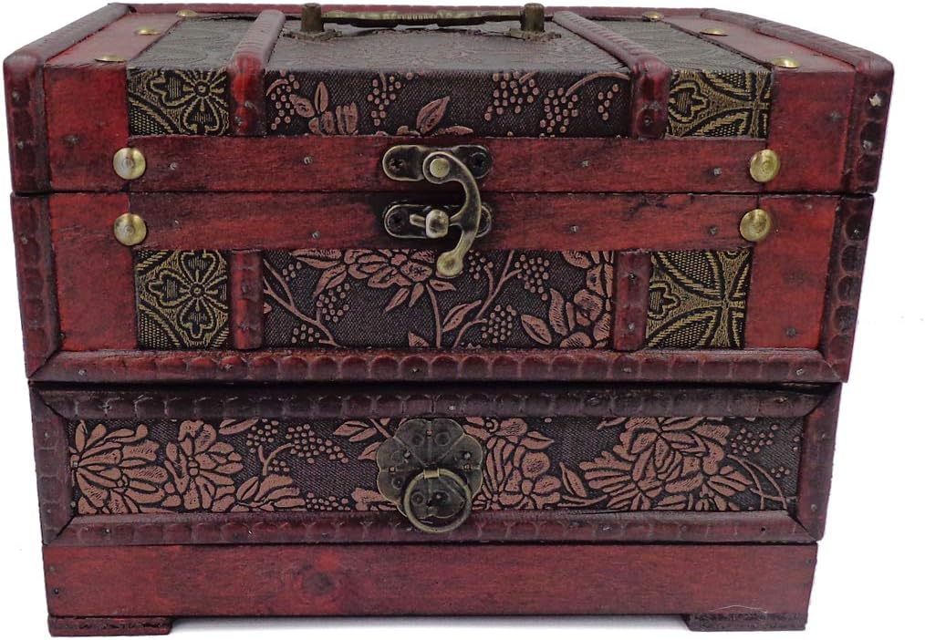ISOTO Retro Vintage Wooden Jewelry Box Storage Box Organizer Container Case Chest Trinket Box with Mirror for Gilrs Girlfriend Women for Mother's Day (Style 3)