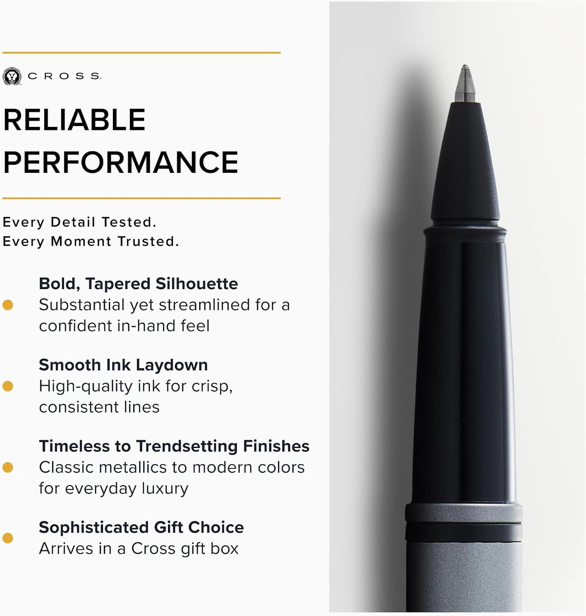 Cross Calais Rollerball Pen, Matte Gray & Black, Medium Point, Black Ink