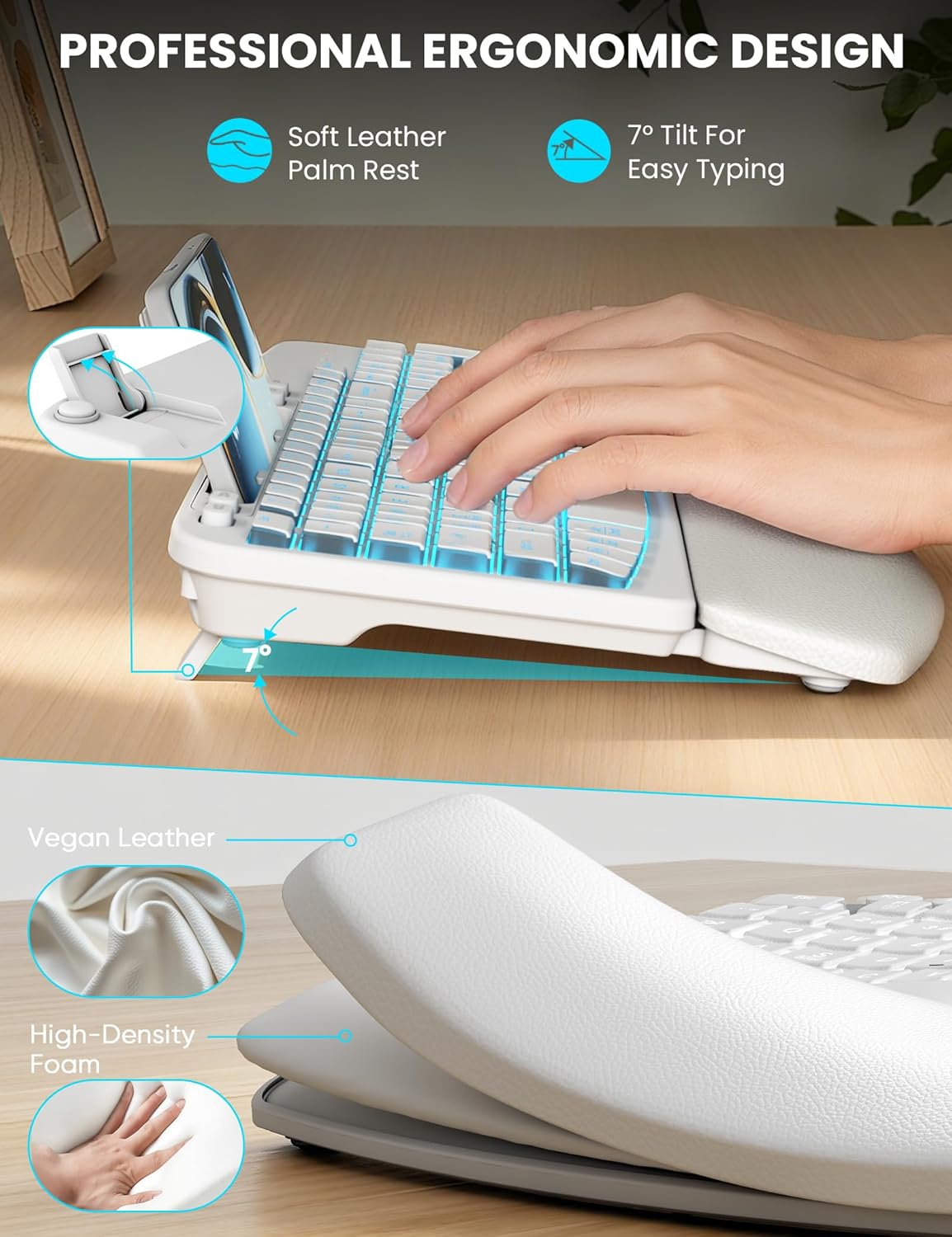 SABLUTE Wireless Keyboard and Mouse Combo, Ergonomic Wave with Wrist Rest