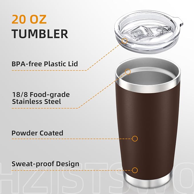 20oz Tumbler Bulk with Lid Stainless Steel Tumblers, 6 Pack | Leak Proof Lid