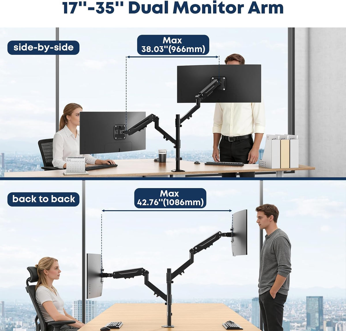 Dual Monitor Mount for 17-40'', Holds up to 26.4 lbs/arm