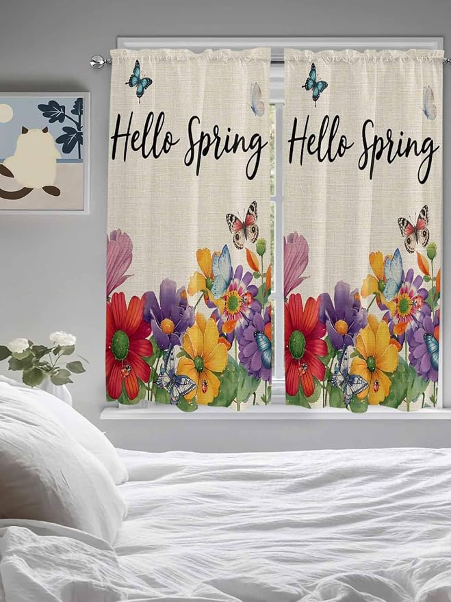Spring Flowers Living Room Curtains 72 Inches length, Farmhouse Vintage Country