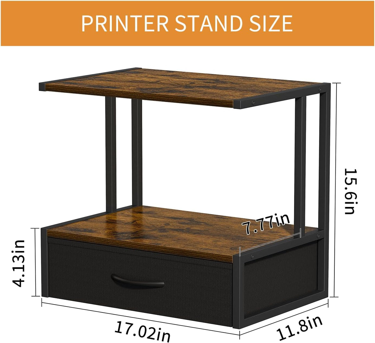 Printer Stand with Storage for Desk, with Fabric Drawer Desktop Printer Stand Shelf Organzier for Home Office, for Above and Under Desk Printer Table, Fax Machine Copier Scanner, Brown
