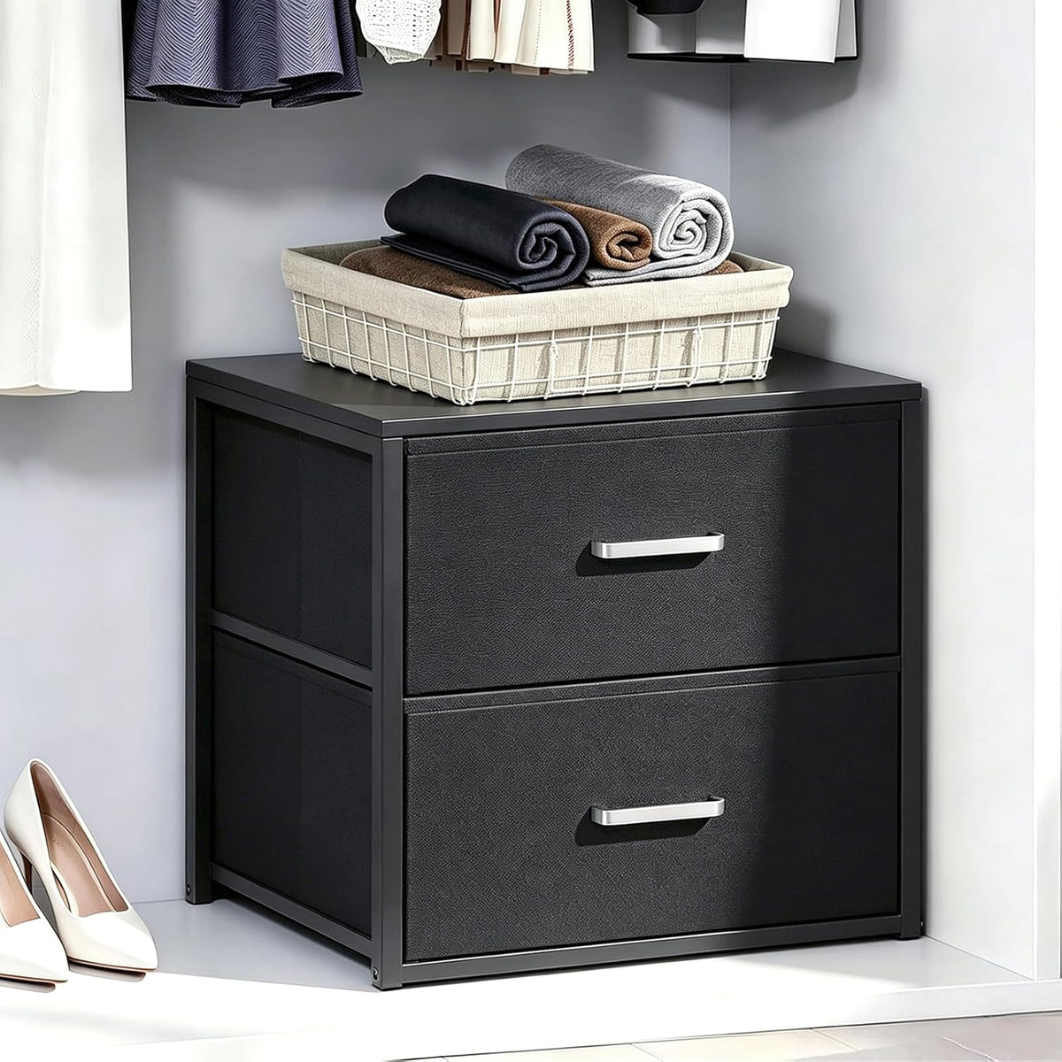 Stackable Storage Drawers, Closet Drawers, Black