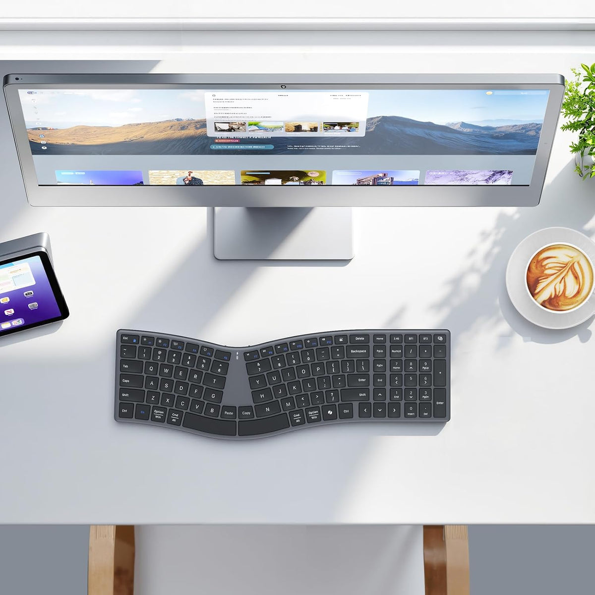 MEETION Wireless Ergonomic Keyboard, Split S-Curve, Bluetooth & 2.4G, Black